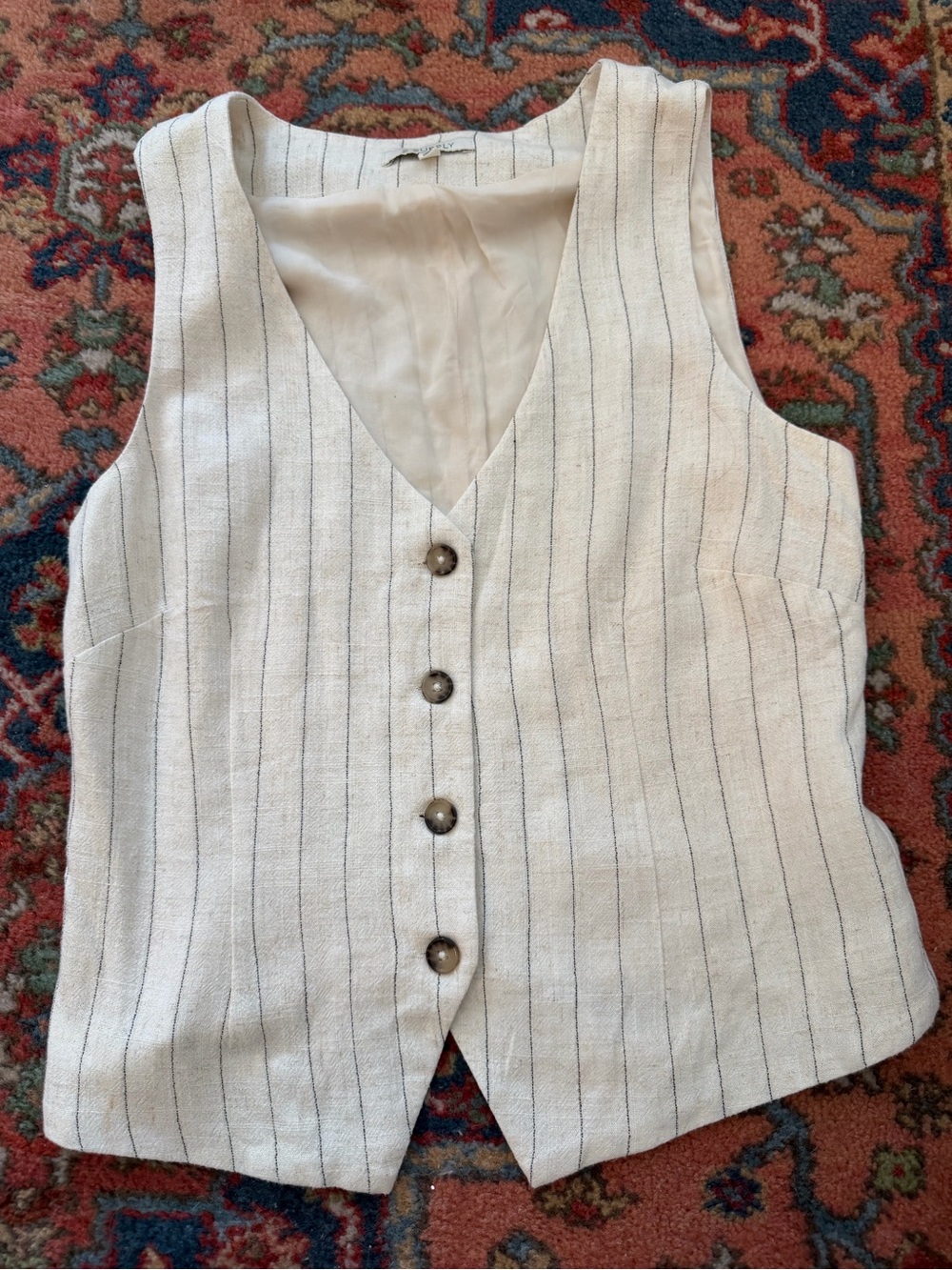 Z Supply Cream Pinstripe Linen Button Vest
